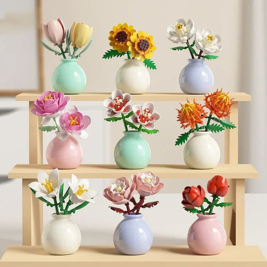 Miniature Block Flower & Vase Set