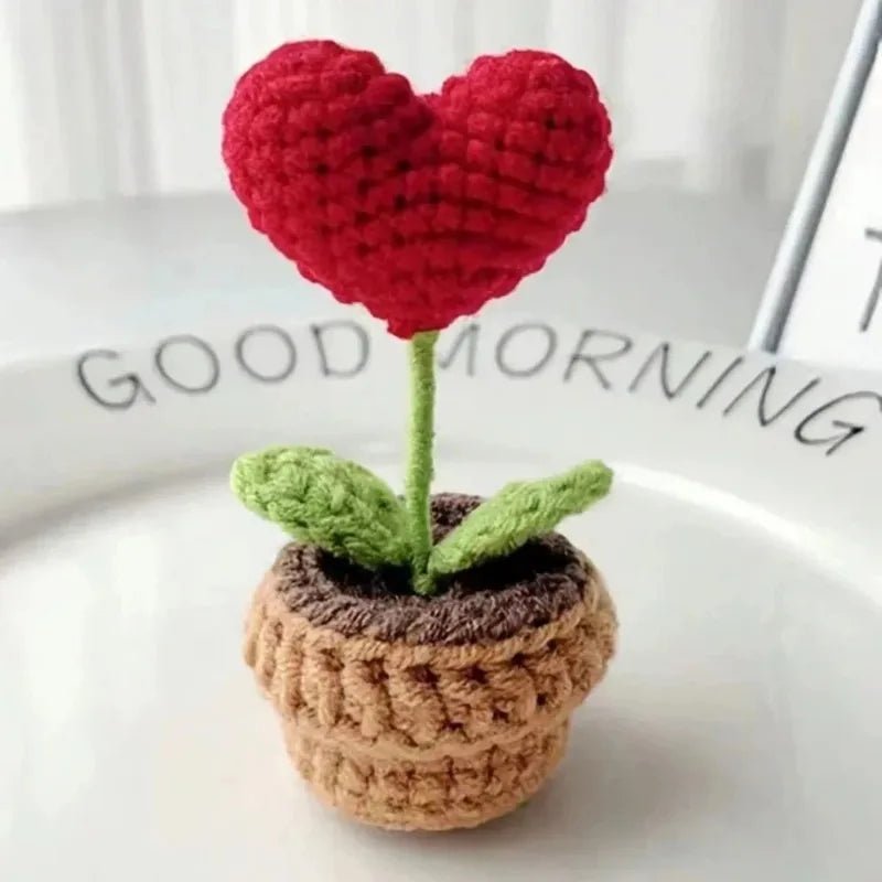 Crochet Heart Flower Potted Plant